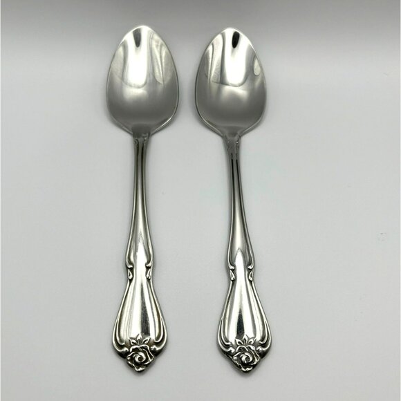 Oneida ARBOR‎ ROSE TRUE ROSE 1881 Rogers Stainless Flatware TWO Teaspoons Spoons - Picture 4 of 9